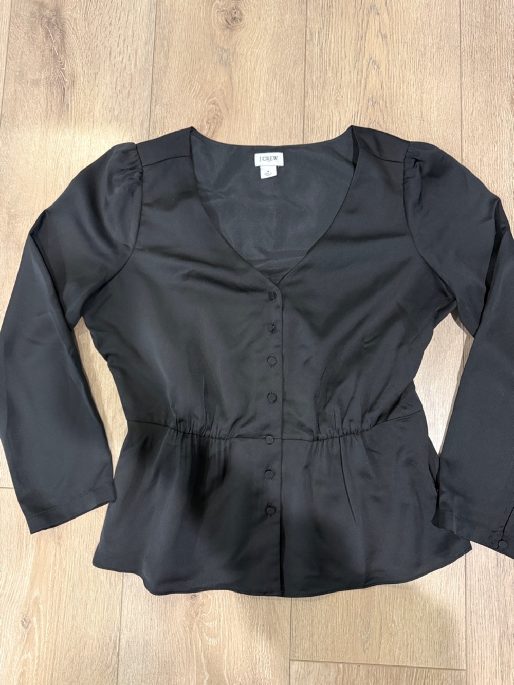 J. Crew Black V-Neck Button-Front Peplum Blouse
